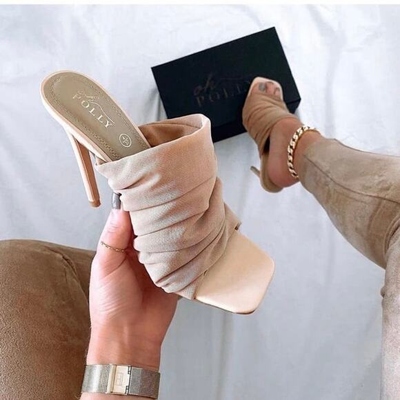 Oh Polly Heels Nude Step It Up Mules Sheer Mesh Women’s Size 42 / 9 - Picture 6 of 6